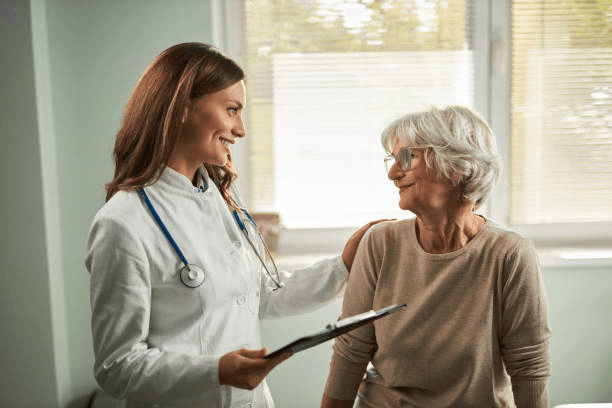 Clinician speaking with a patient