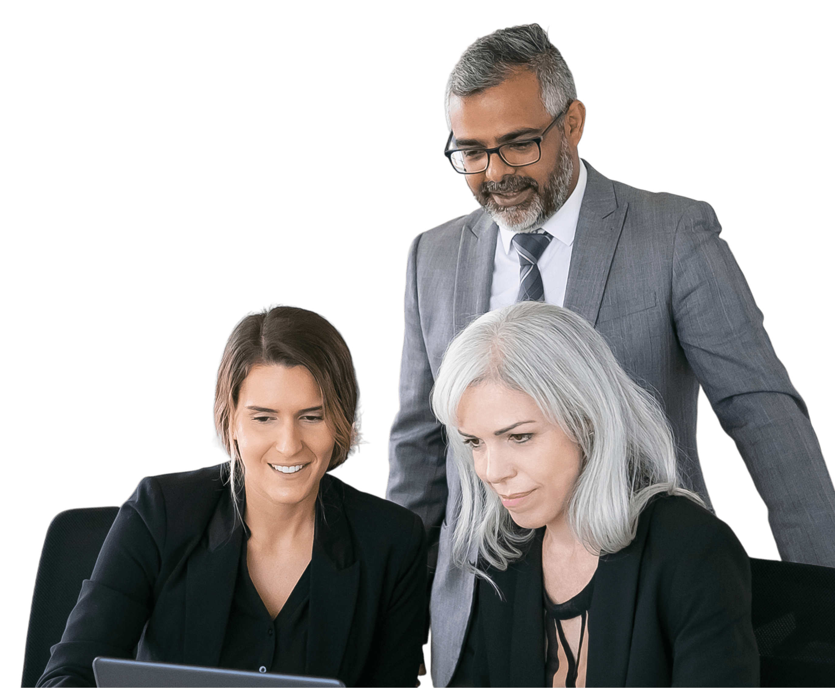 Three professionals reviewing a case together
